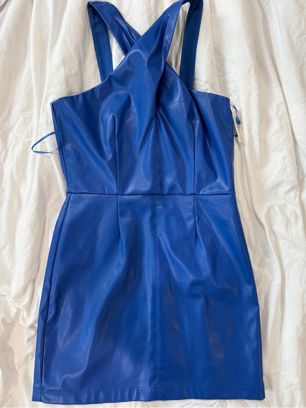 SAYLOR Bright Blue Faux Leather Mini Dress